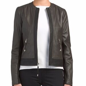Via Spiga Lamb Leather Dark Leather Jacket